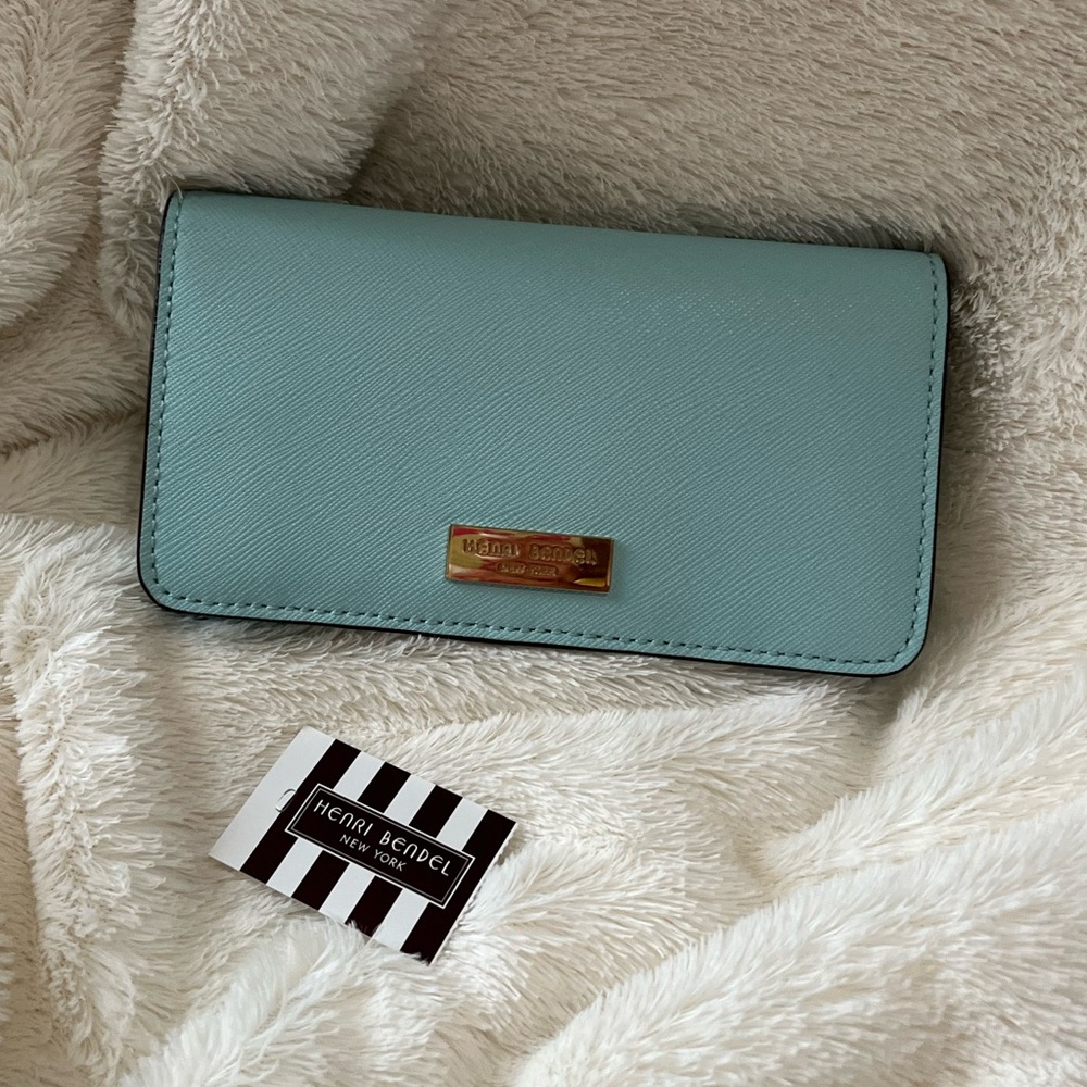 Light Blue Wallet with Gold Accent